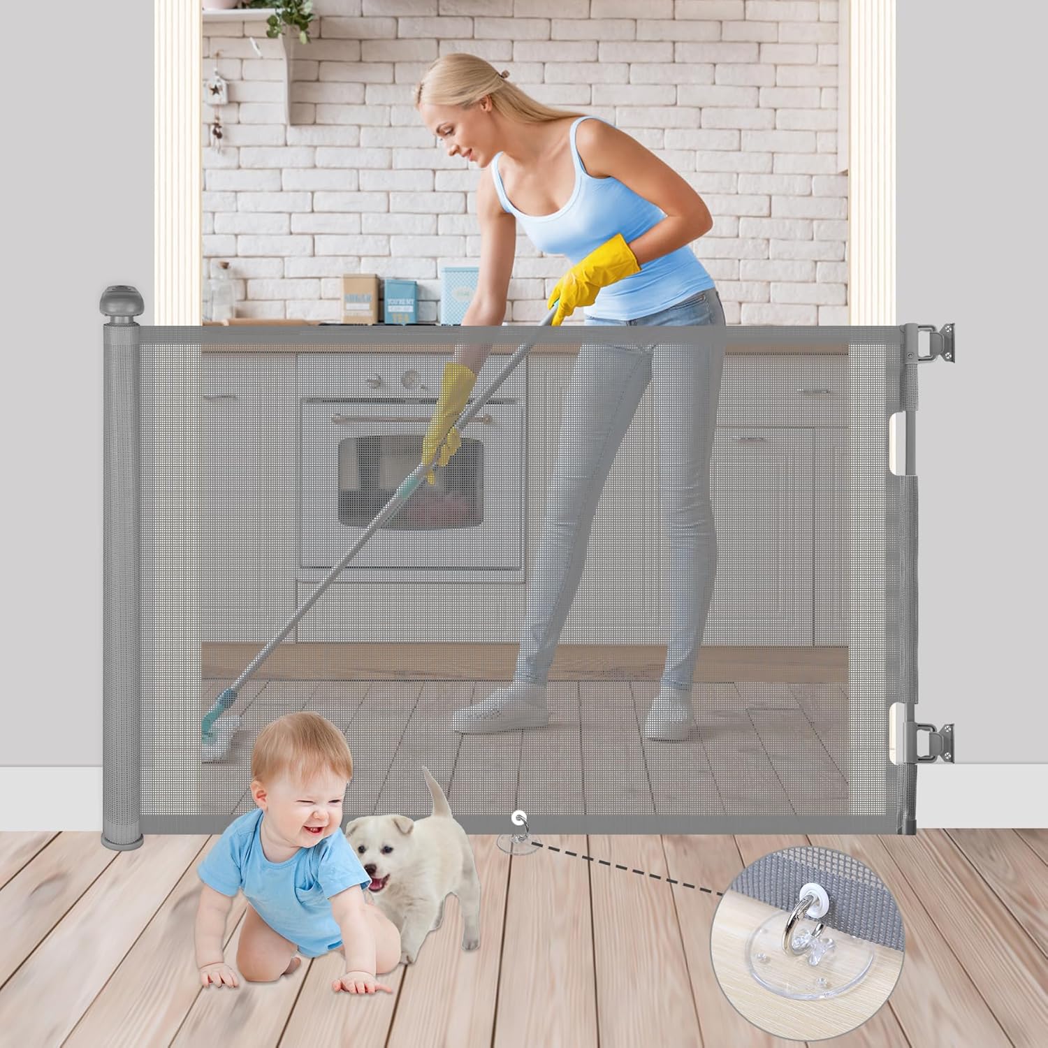 Retractable Baby Gate 33” Tall, Extends to 71” R516