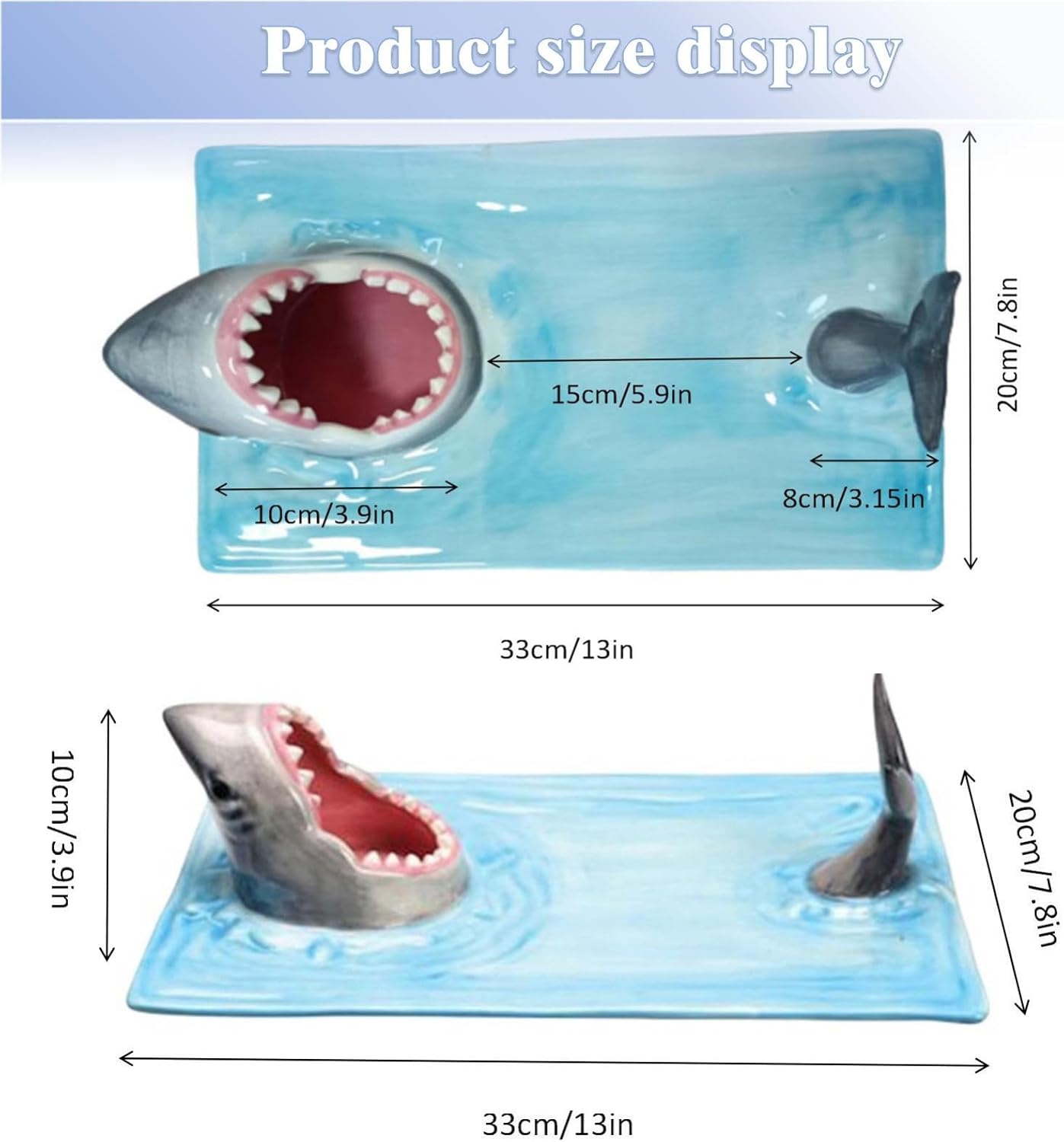 Hand-painted Ceramic Sushi Shark Plate with sauce compartment F573356