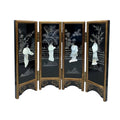 14" Hand Painted Black Lacquer with Mother of Pearl Folding Screen L9283