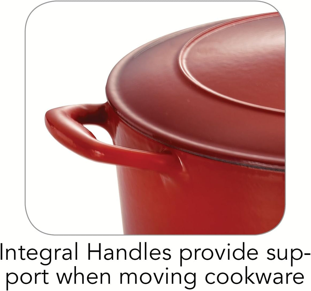 Gradated Red Enameled Cast Iron 6.5-Quart Covered Round Dutch Oven A481
