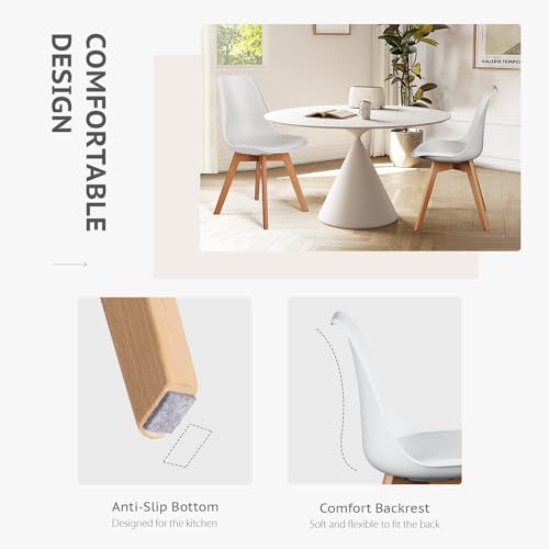 White PU Leather Dining Chairs Set of 4 with Wood Legs J266902