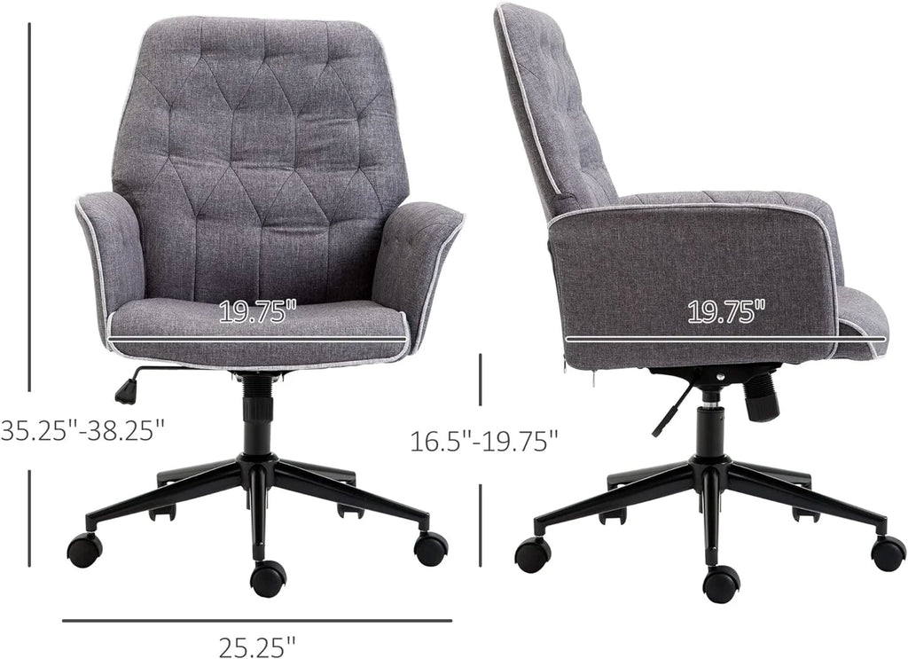 Dark Gray Linen Office Chair with Swivel Wheels D658