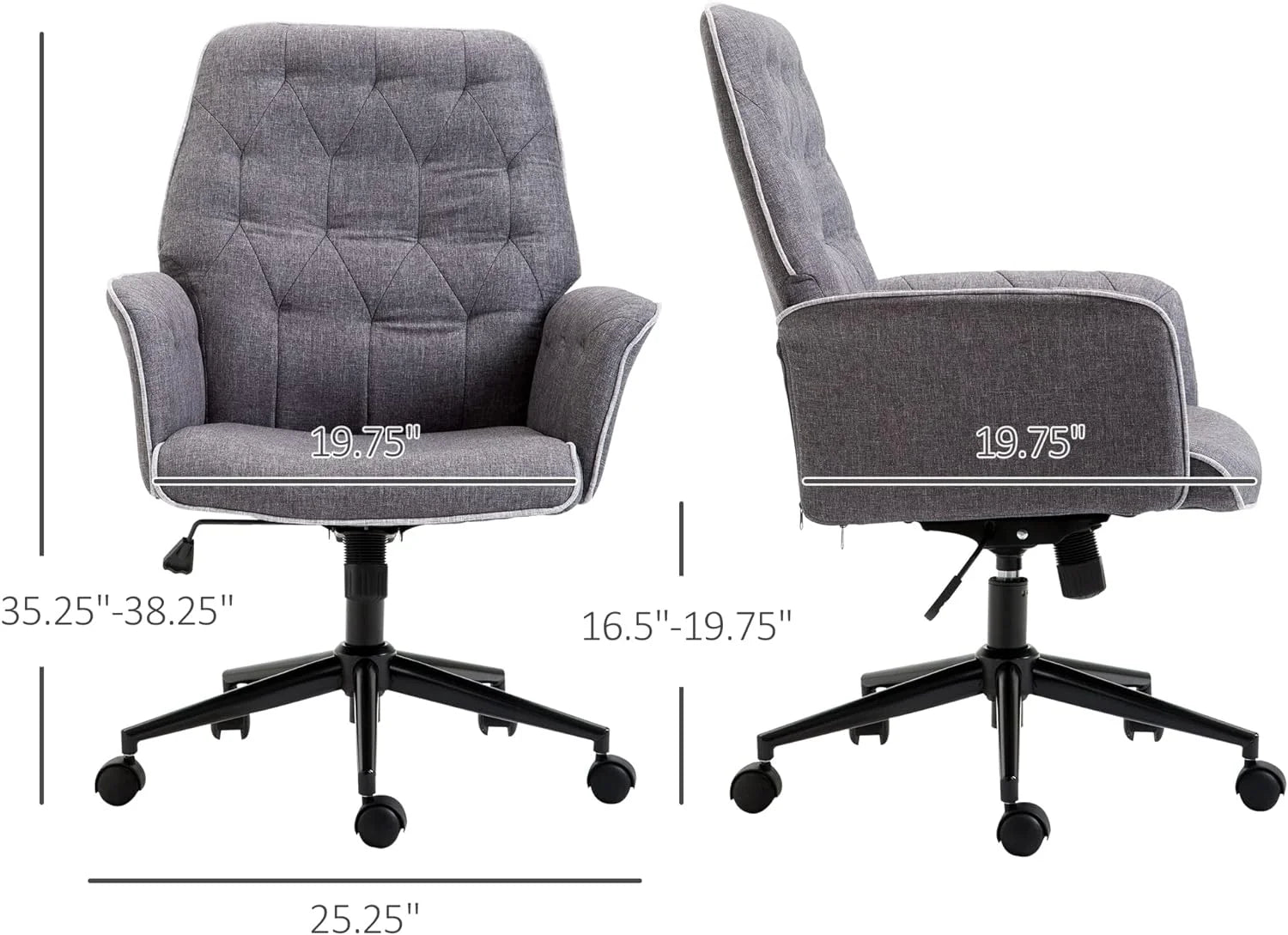 Dark Gray Linen Office Chair with Swivel Wheels D658