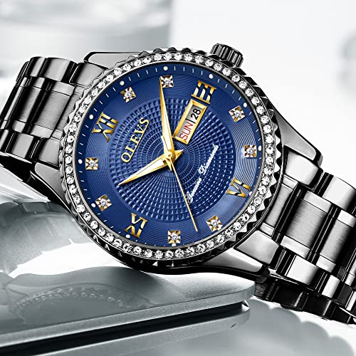 Golden Big Dial Quartz Analog Watch with Day Date Calendar and Stainless Steel Band F789398