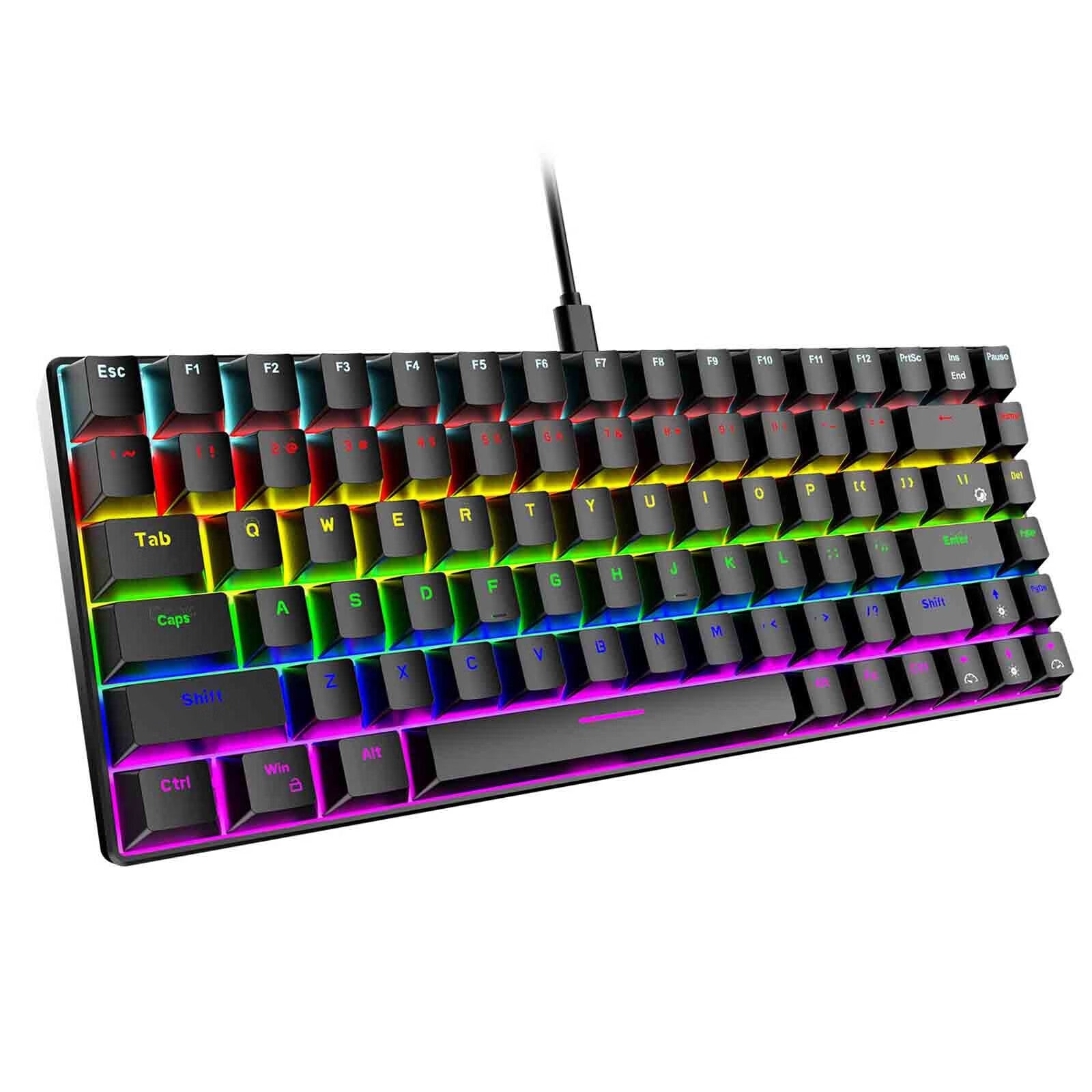 84 Key RGB Luminous Mechanical Keyboard USB C Wired 70% Compact Waterproof Keyboard J7163