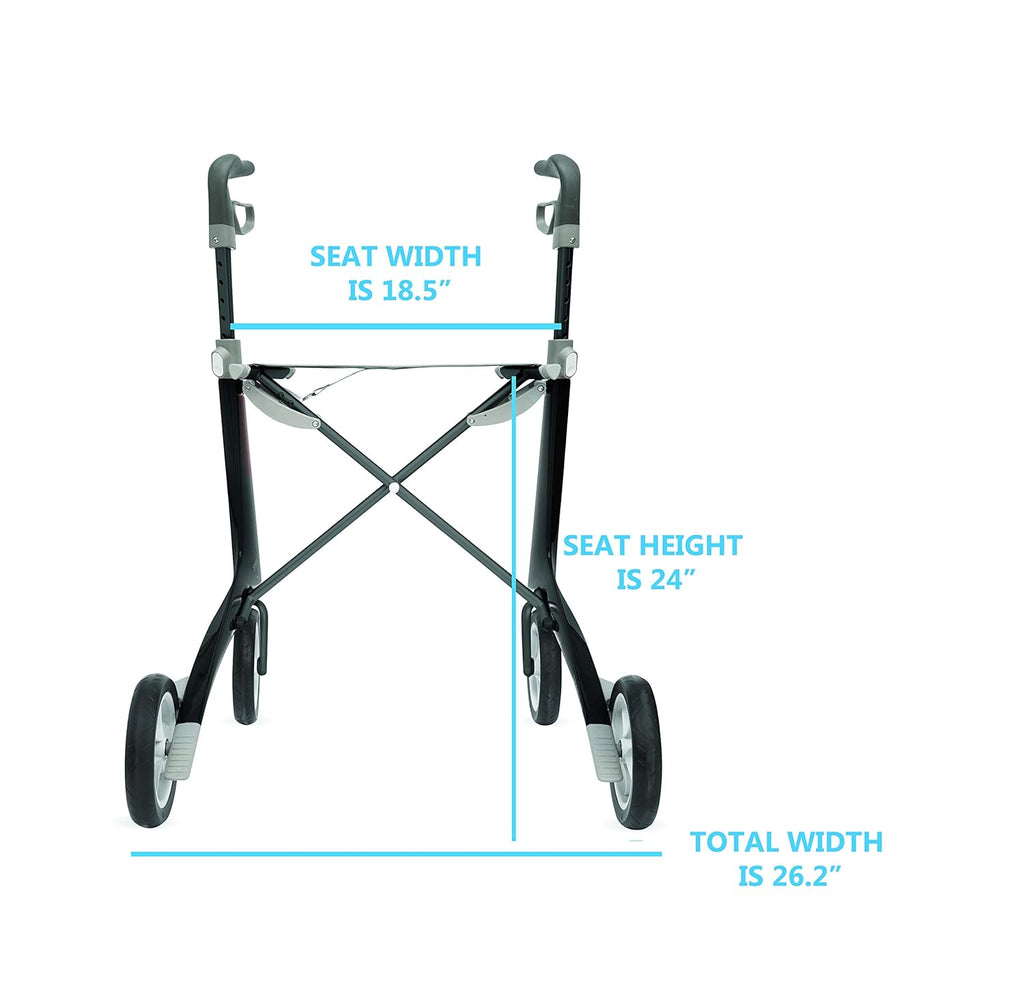 Black Carbon Ultralight Rollator Walker with Organizer Bag, Wide Track, 18.5" x 24" Seat P360429