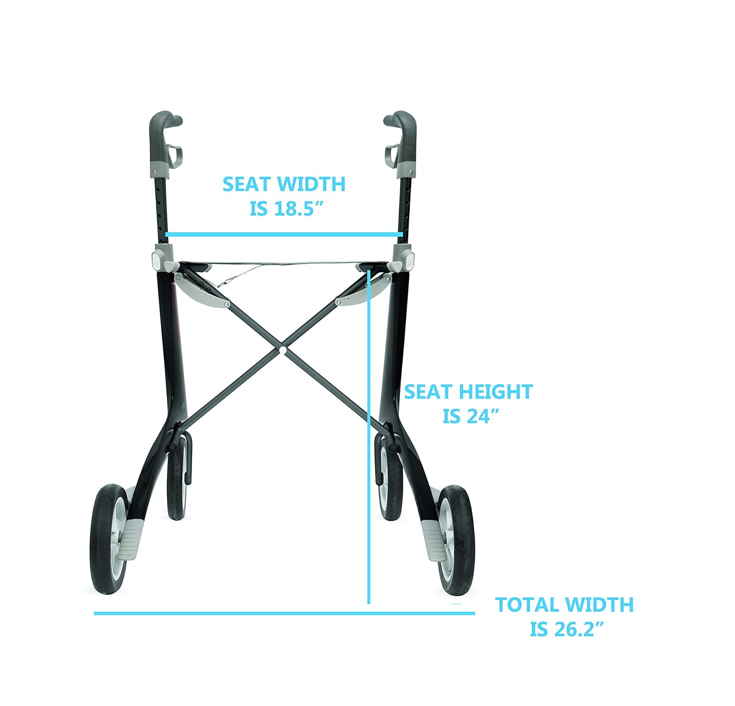 Black Carbon Ultralight Rollator Walker with Organizer Bag, Wide Track, 18.5" x 24" Seat P360429