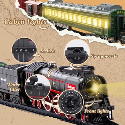 Electric Train Set with Remote Control, Steam Locomotive with Smoke, Lights & Sounds E74425
