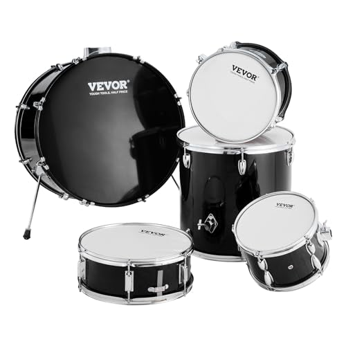 Black 5-Piece Drum Set with Bass, Toms, Snare, Floor, Stands, Cymbal, Hi-Hat Pedal and Drumsticks S409016