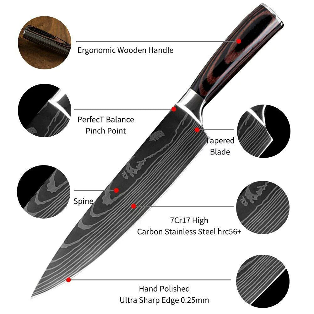 8 Pieces 3.5-8 Inch 440A Stainless Steel Kitchen Chef Knife Set V627630
