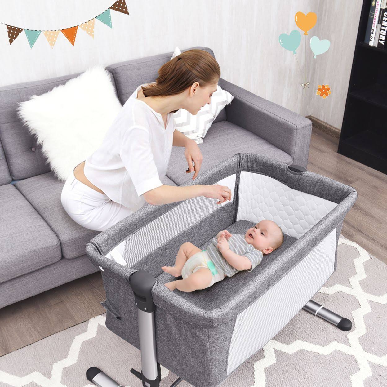 Grey Portable Baby Bassinet Crib with Carrying Bag K8913