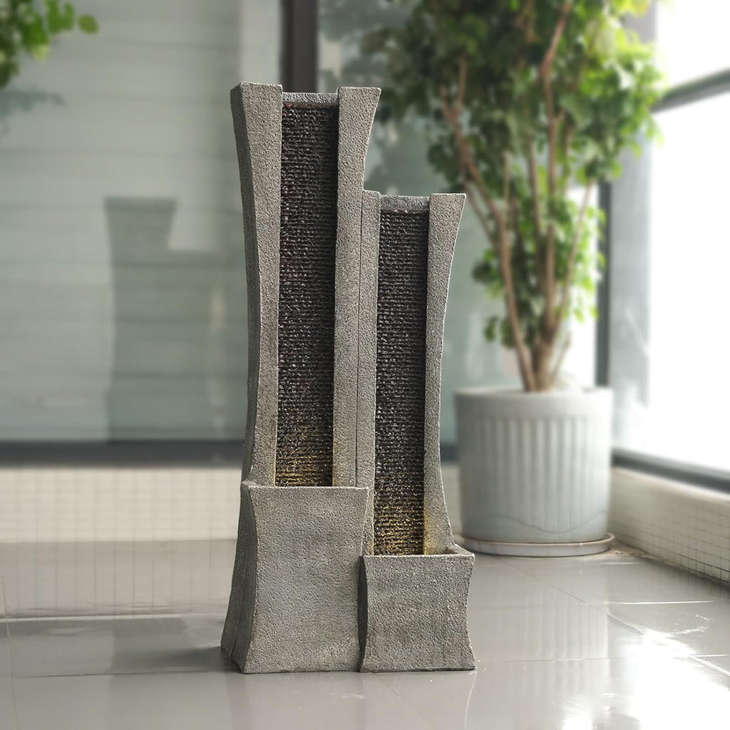 2-Curved Column Floor-Standing Water Fountain with Led Lights 39.76” H G47954