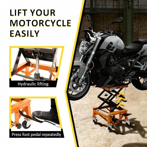 Hydraulic Motorcycle Lift Table, 350 LBS Heavy Duty Scissor Jack Stand with Wide Deck Y807799