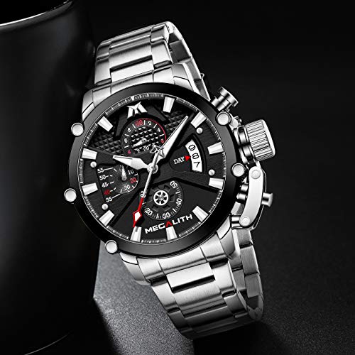 45mm Stainless Steel Chronograph Waterproof Analog Quartz Date Heavy Duty Men's Watch L348