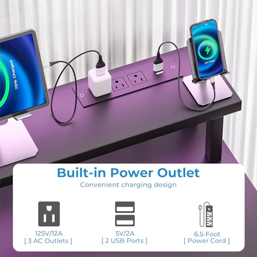 Black Gaming Desk with LED Lights and Drawer C8511