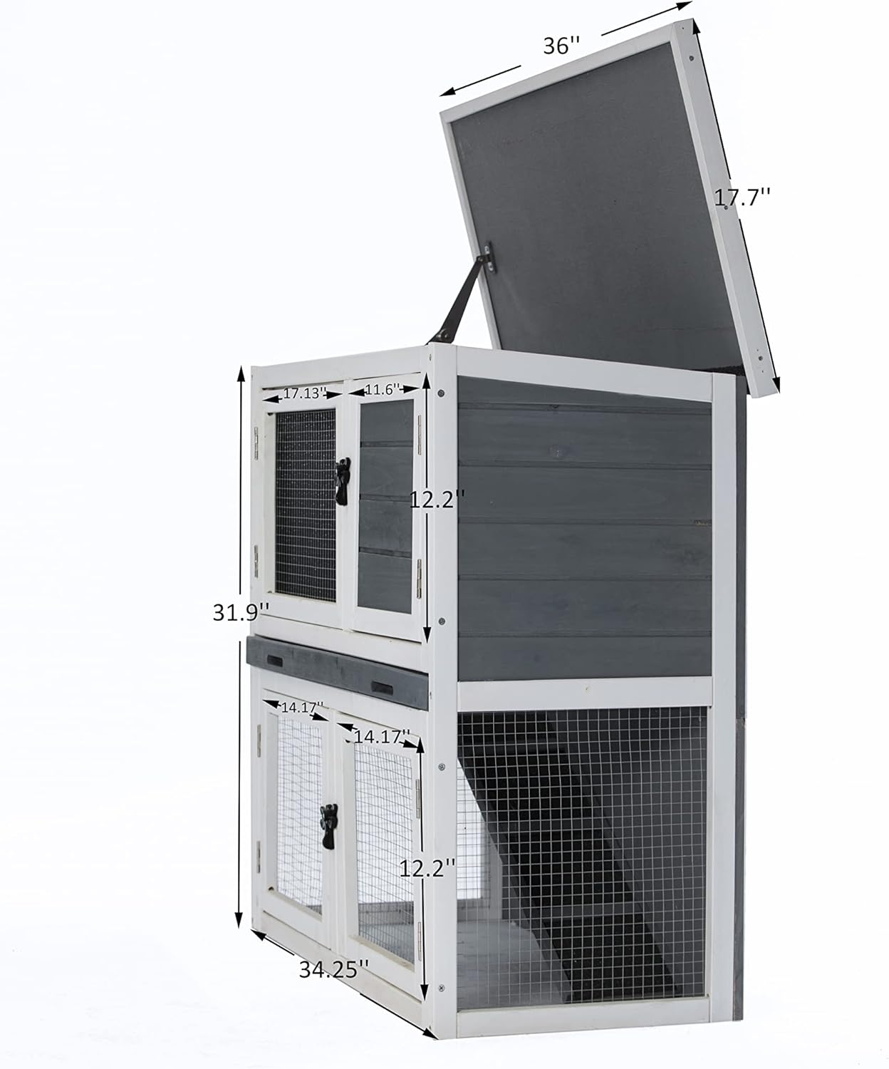 Two Floors Wooden Rabbit Hutch Outdoor with Ramp Removable Tray and Weatherproof Roof J99971