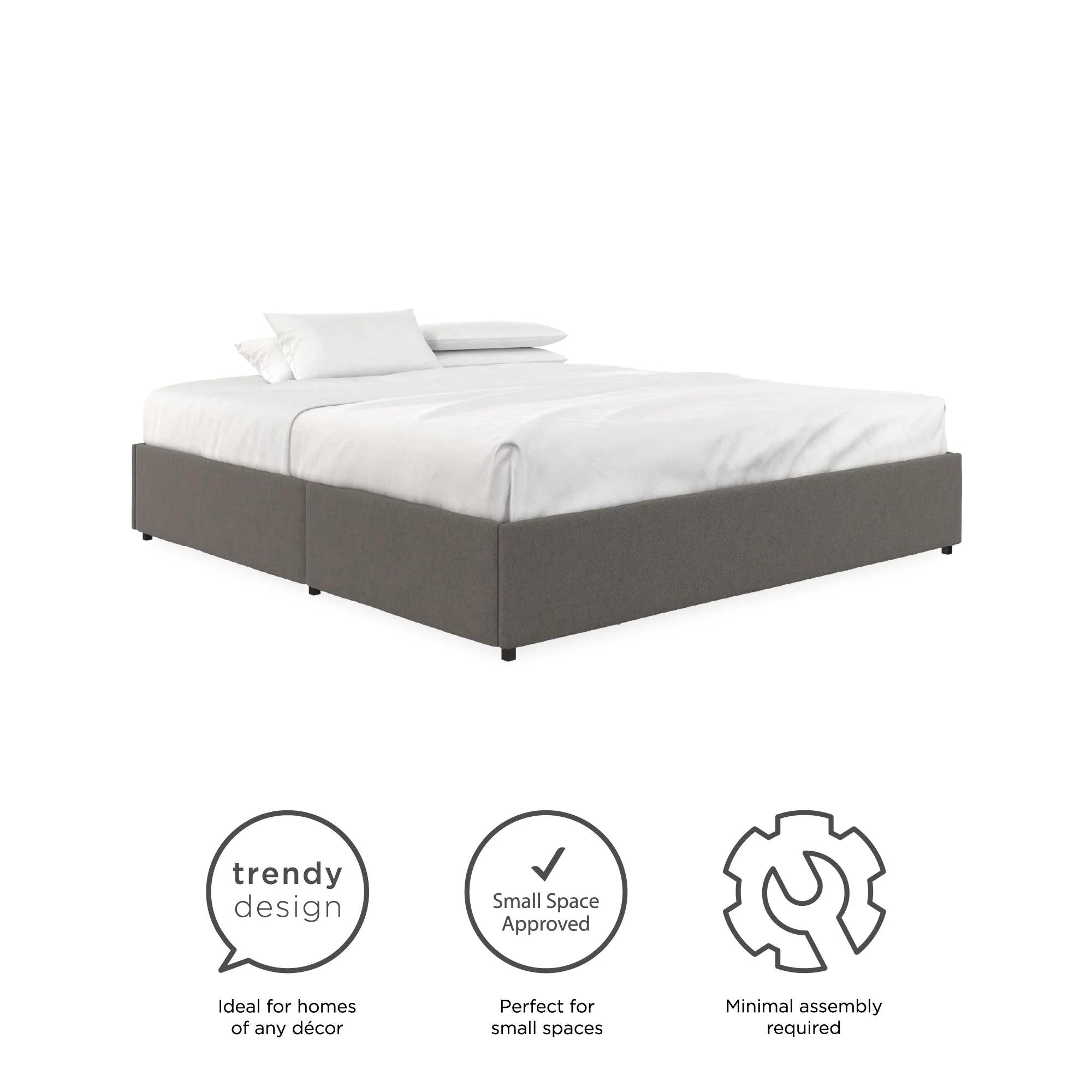 Gray Linen King Platform Bed with Storage B486
