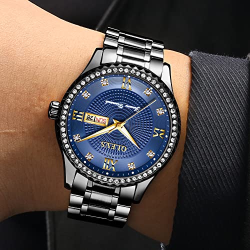 Golden Big Dial Quartz Analog Watch with Day Date Calendar and Stainless Steel Band F789398
