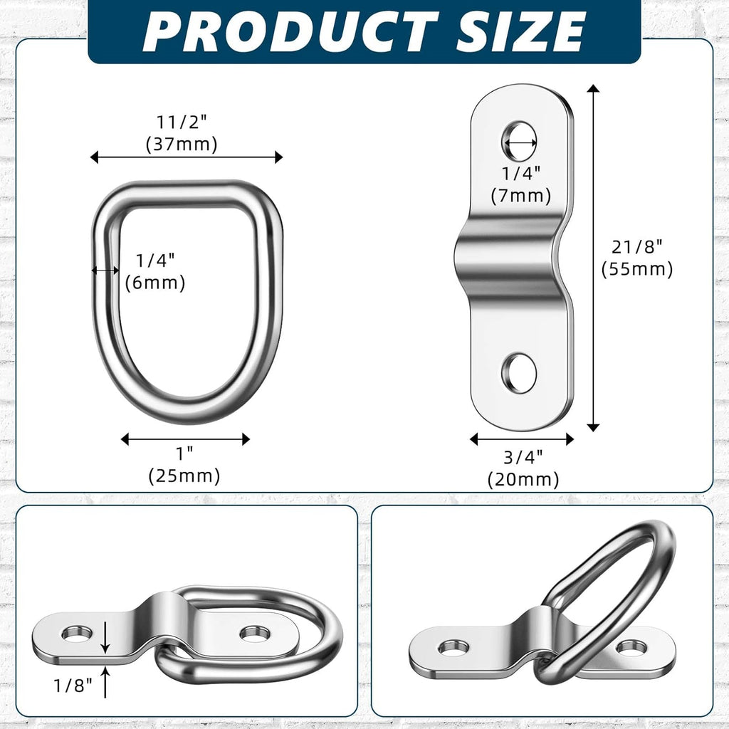 60 Pcs 1/4 Inch Heavy Duty Stainless Steel D Rings P210643