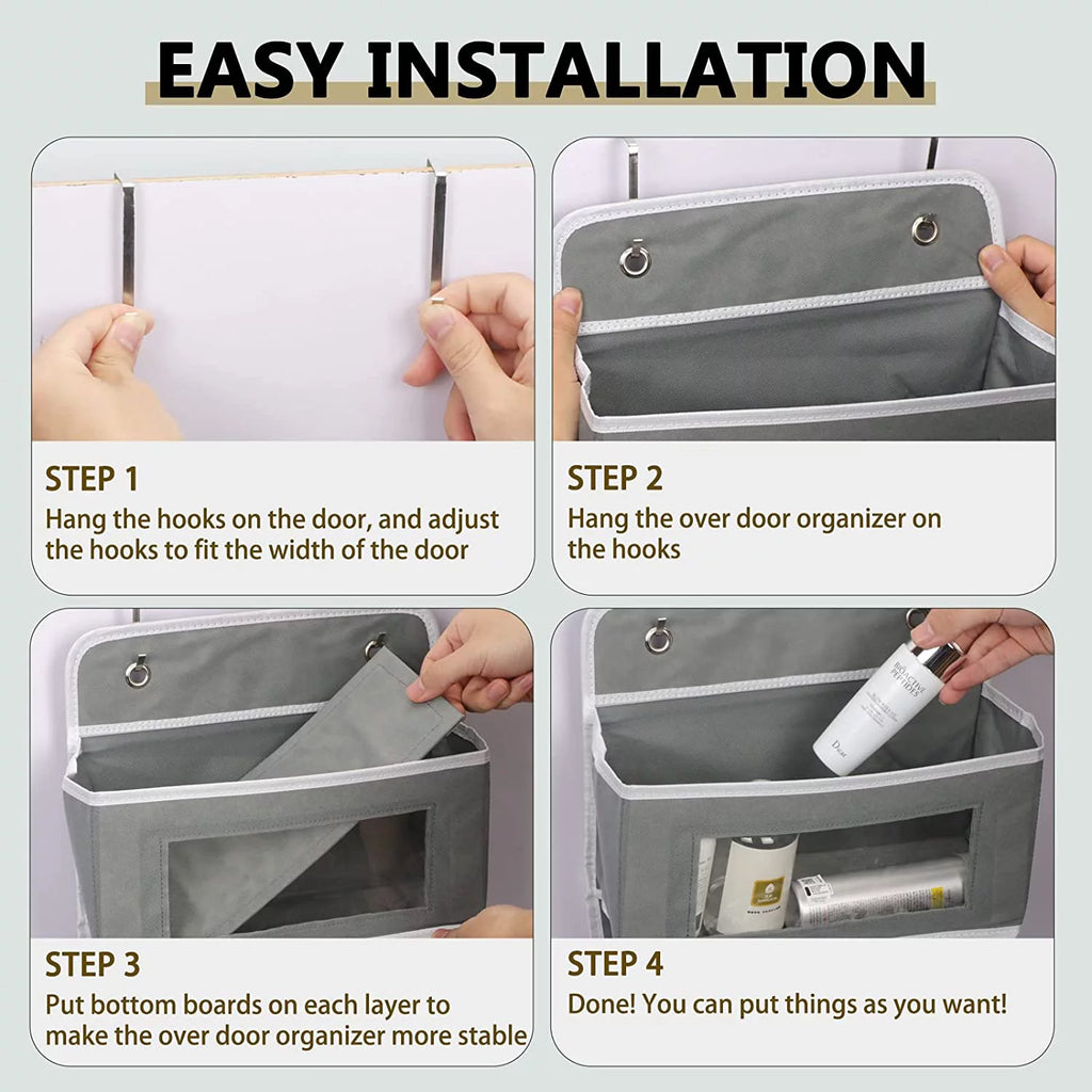 2 Pack 4-Shelf Over Door Hanging Organizer, Grey PVC K4876