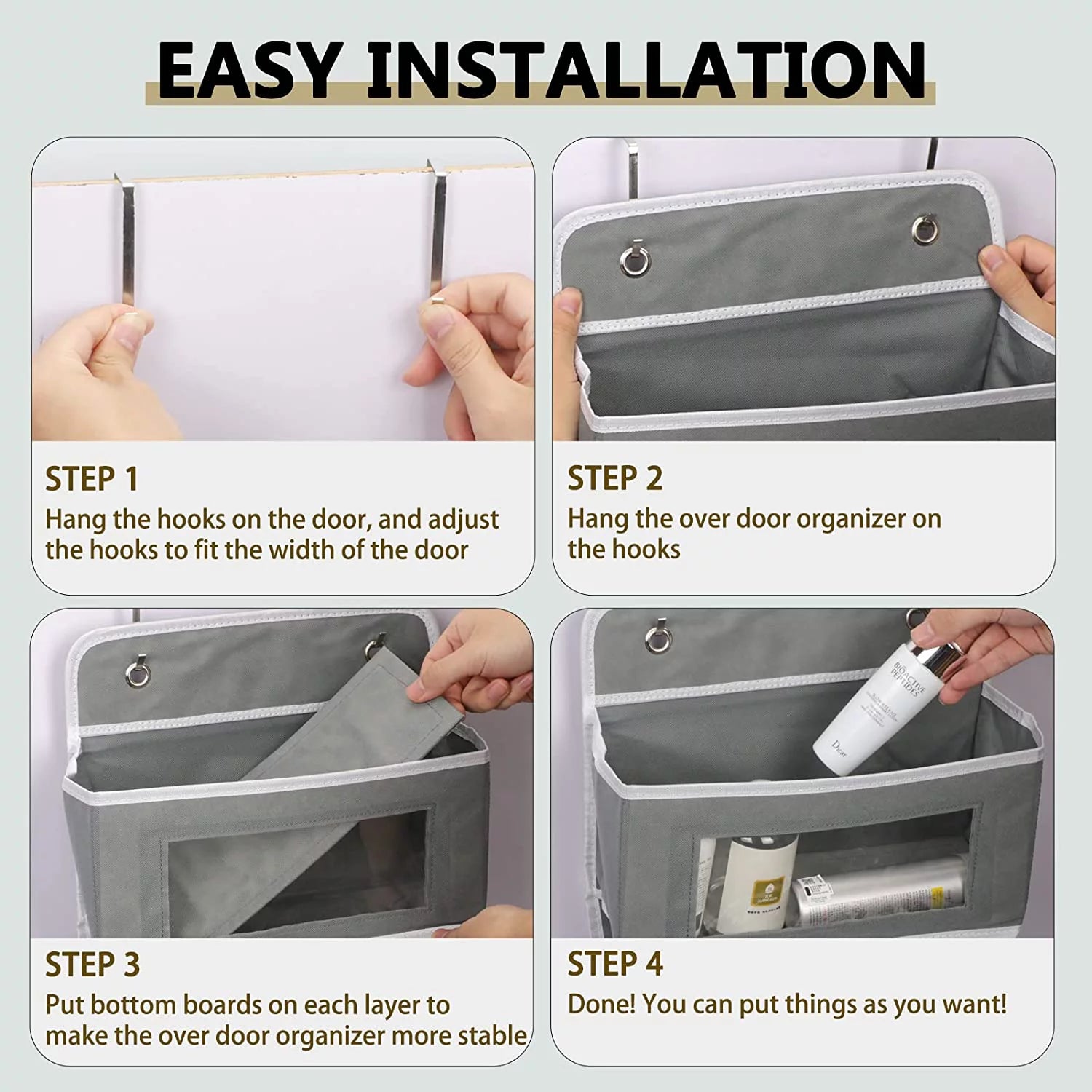 2 Pack 4-Shelf Over Door Hanging Organizer, Grey PVC K4876