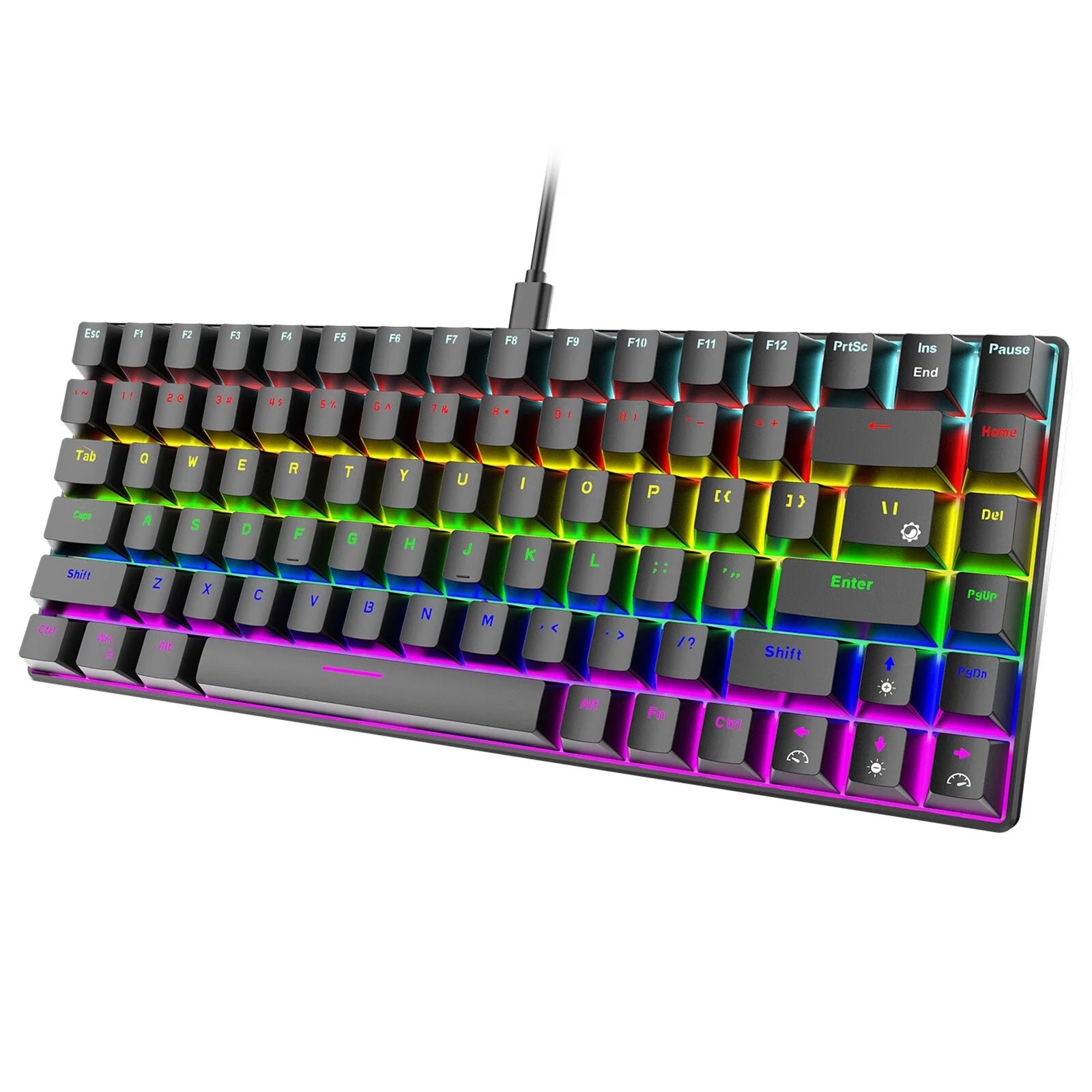 84 Key RGB Luminous Mechanical Keyboard USB C Wired 70% Compact Waterproof Keyboard J7163