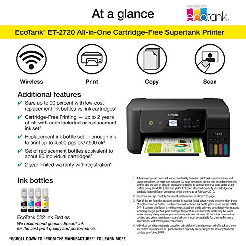 Black Wireless Color All-in-One Supertank Printer with Scanner and Copier W494