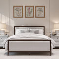 King Size Upholstered Wood Platform Bed Frame with Nailhead Trim L3807