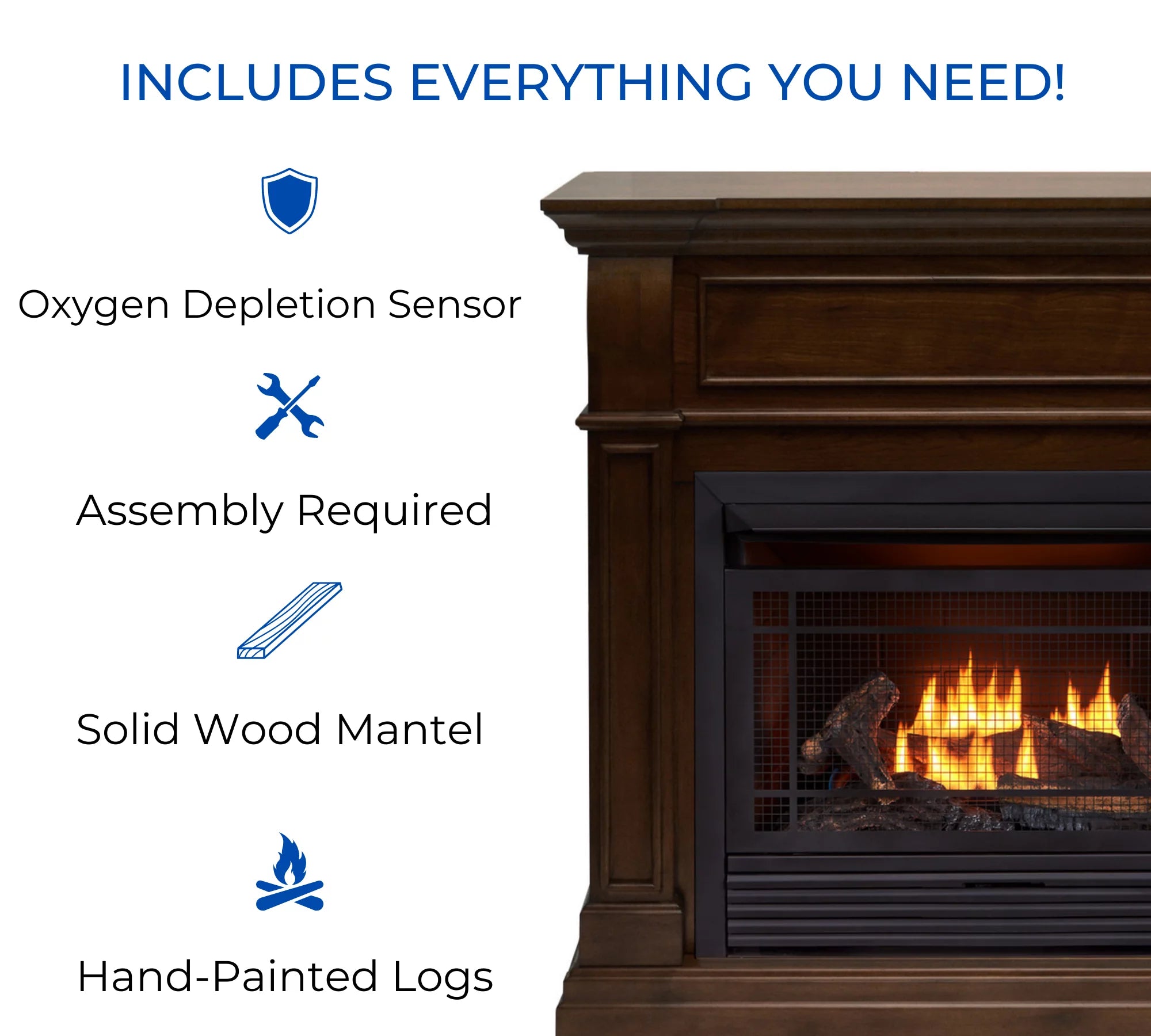Dual Fuel Ventless Gas Fireplace, 26,000 BTU, Remote Control, Walnut Finish G2340