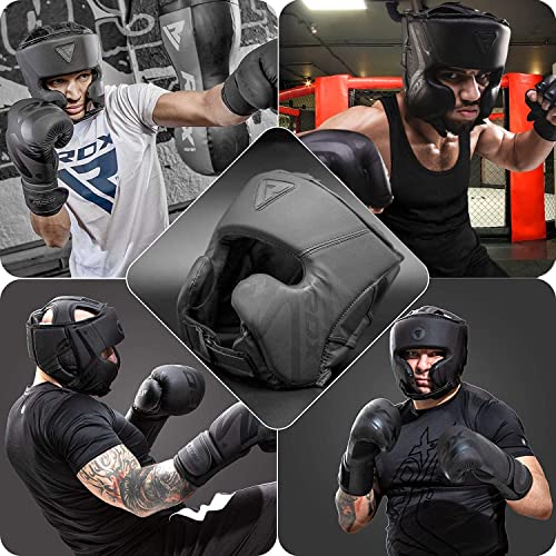 Black Maya Hide Leather Boxing Headgear Q304
