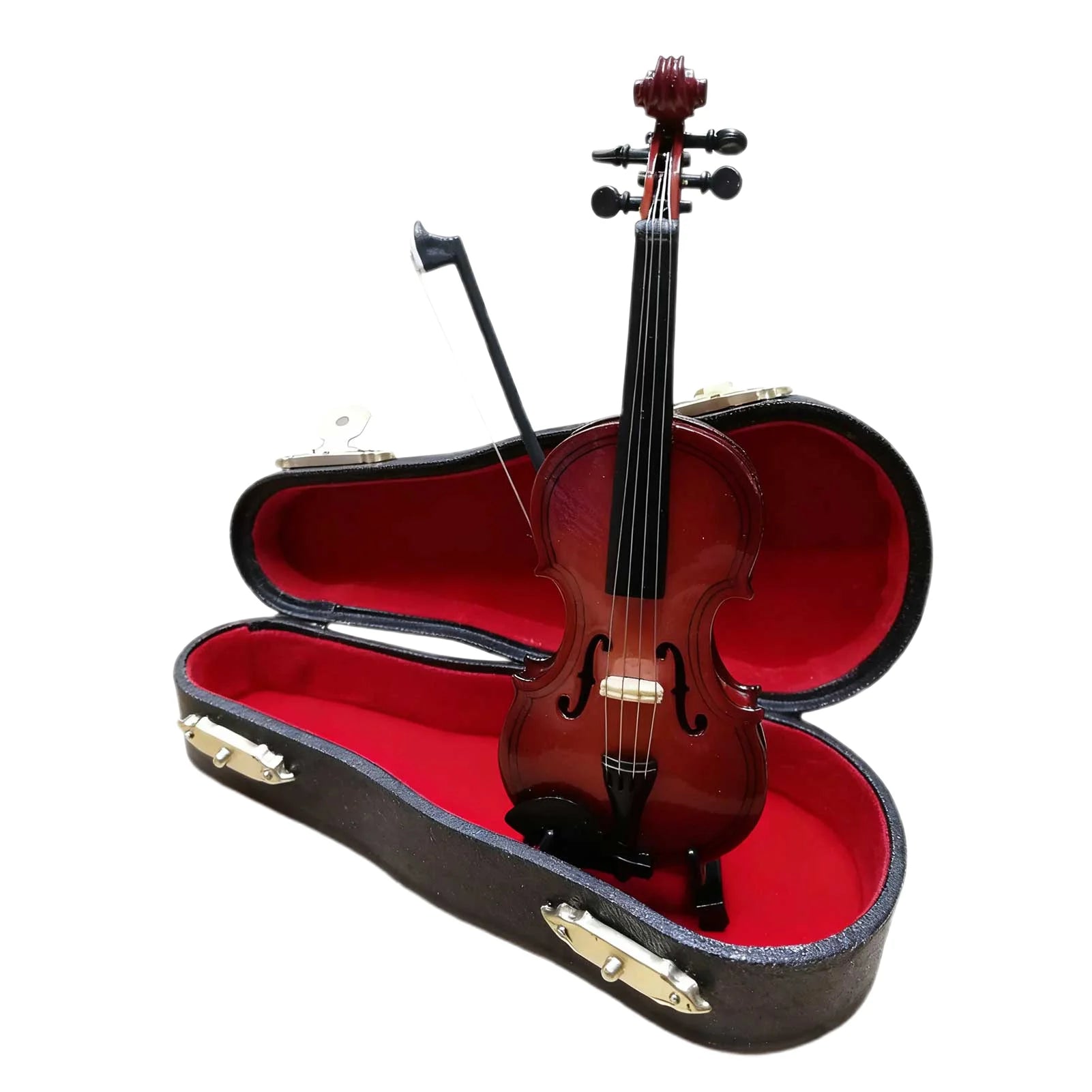 Wooden Mini Violin Model with Stand Playable Tiny Violin Figurine Miniature Musical Instrument Ornament C1709