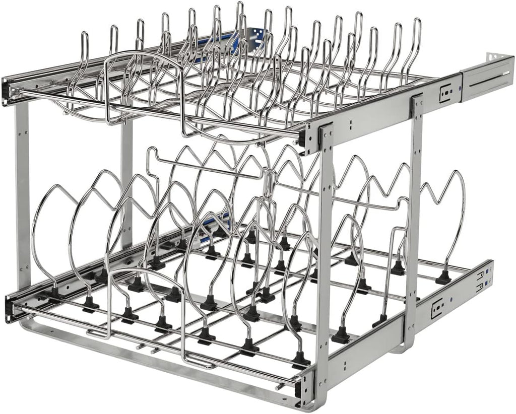 Two-Tier Steel Wire Pullout Cookware Cabinet Organizer E73431