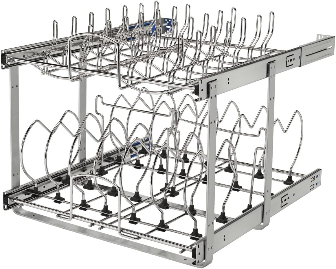 Two-Tier Steel Wire Pullout Cookware Cabinet Organizer E73431