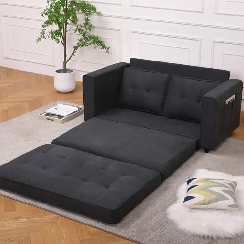 Dark Grey 3 in 1 Upholstered Convertible Futon Sofa Bed with Side Pockets N93747