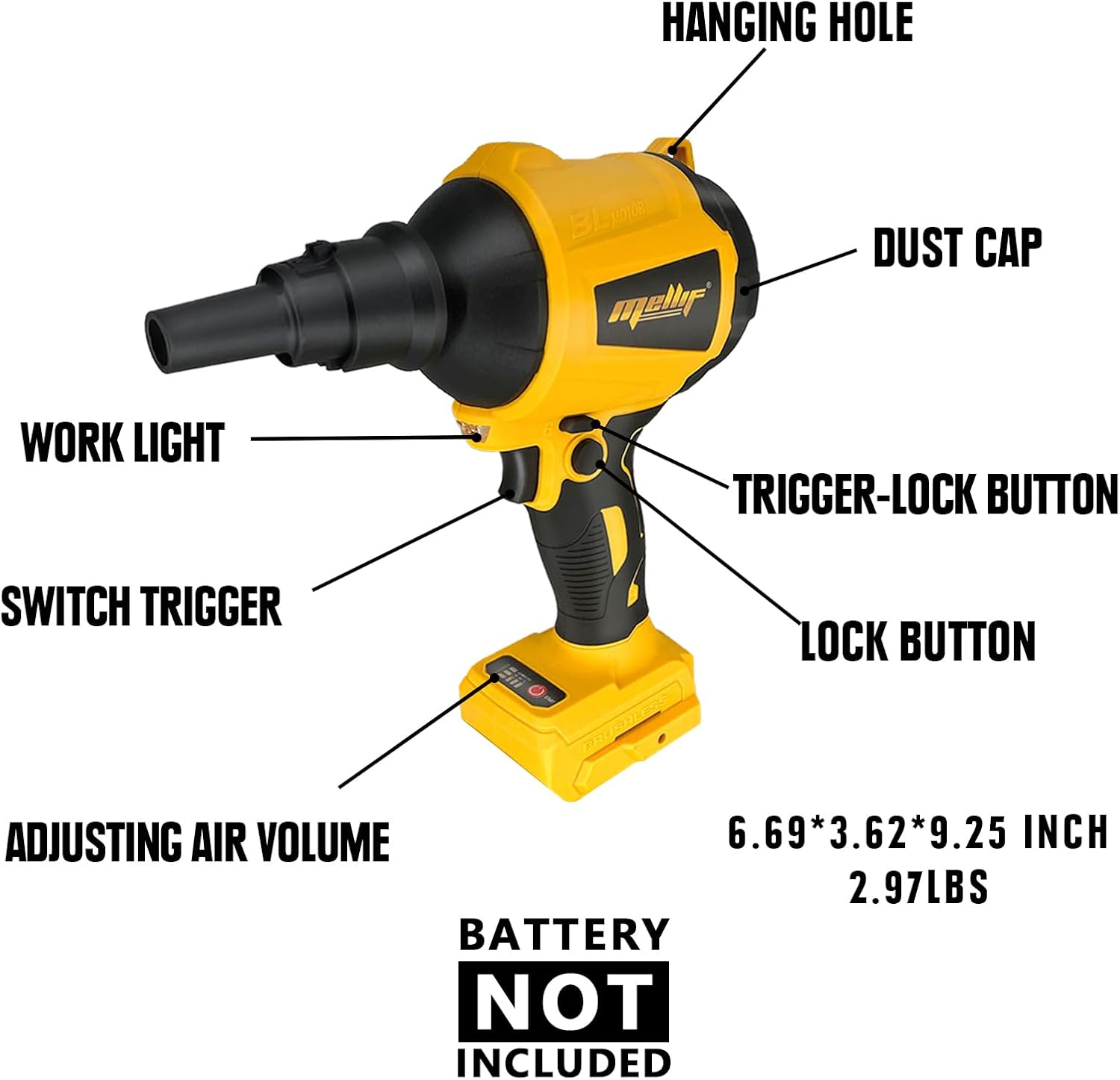 Cordless Air Pump Air Duster for Dewalt 20V Battery, Handheld Brushless Compressed Air Mattress Pump Air Blower with 3 Speeds & 7 Nozzles L25618