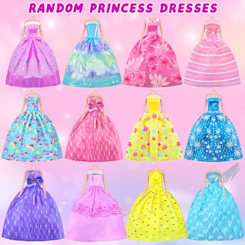 342 Pcs Doll Clothes and Accessories with Doll, Princess Gowns, Fashion Dresses, Top, Pants, Swimsuits, Shoes, Hangers and Other Accessories, Doll Playset Dress up Toy B7791