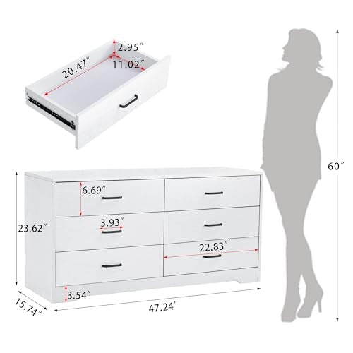 6 Drawer Wooden Dresser with Metal Handles P5063