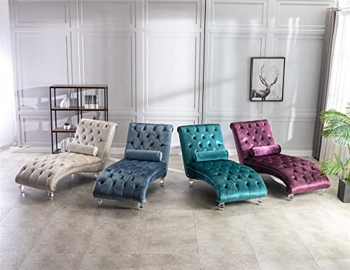 Emerald Velvet Chaise Sofa with Lumbar Pillow O6927