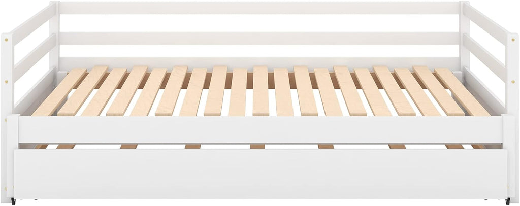 White Wood Twin to Double Extendable Daybed with Pull Out Trundle U47107