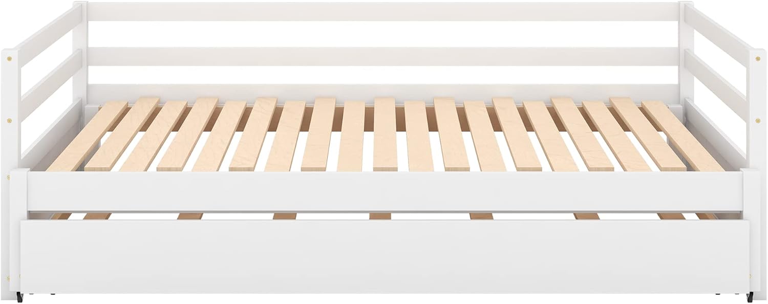 White Wood Twin to Double Extendable Daybed with Pull Out Trundle U47107