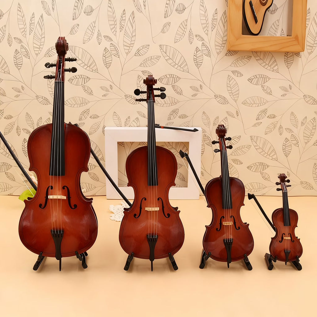 Wooden Mini Violin Model with Stand Playable Tiny Violin Figurine Miniature Musical Instrument Ornament C1709