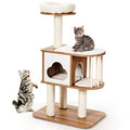 Light Grey Wood Cat Tree with Scratching Posts and Washable Cushions G14217