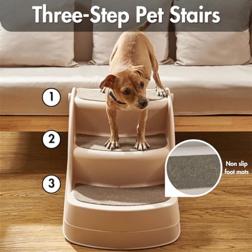 Beige Non-Slip Folding Pet Stairs D846
