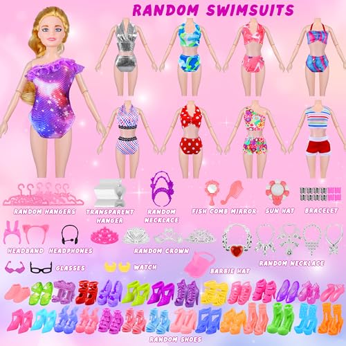 342 Pcs Doll Clothes and Accessories with Doll, Princess Gowns, Fashion Dresses, Top, Pants, Swimsuits, Shoes, Hangers and Other Accessories, Doll Playset Dress up Toy B7791