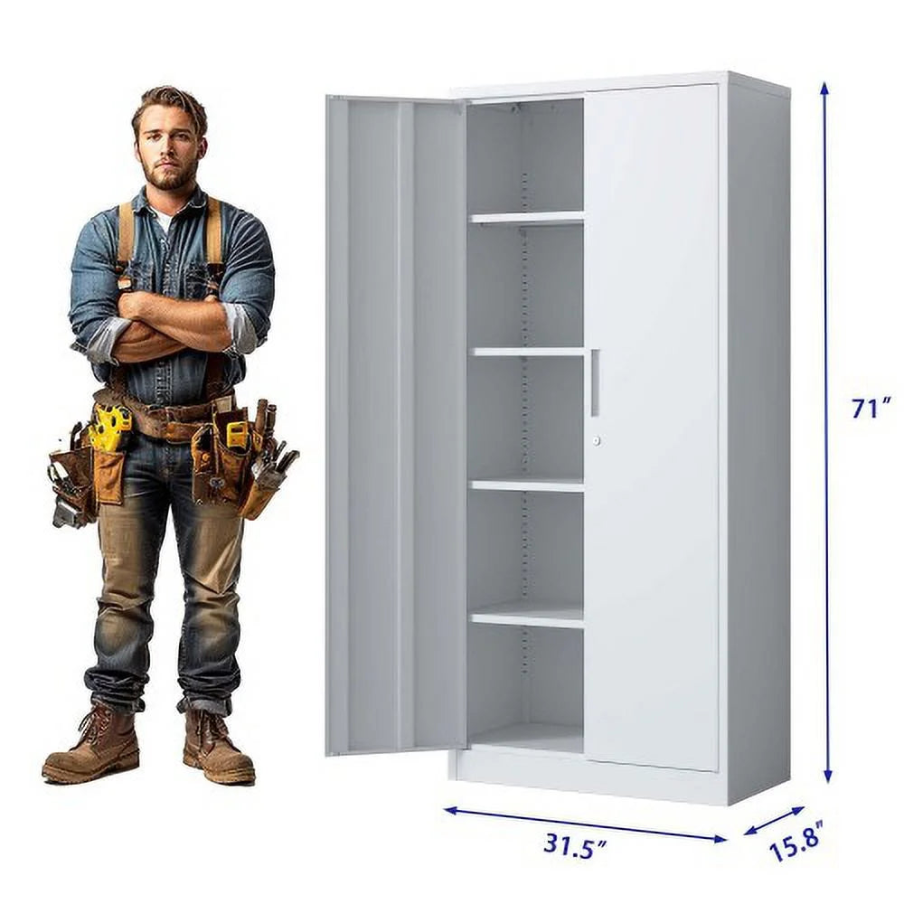 Black Metal Garage Storage Cabinet with Doors and 4 Shelves F837254