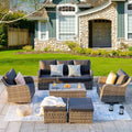14 Piece Brown Rattan Patio Sectional Sofa Set with Coffee Table E132