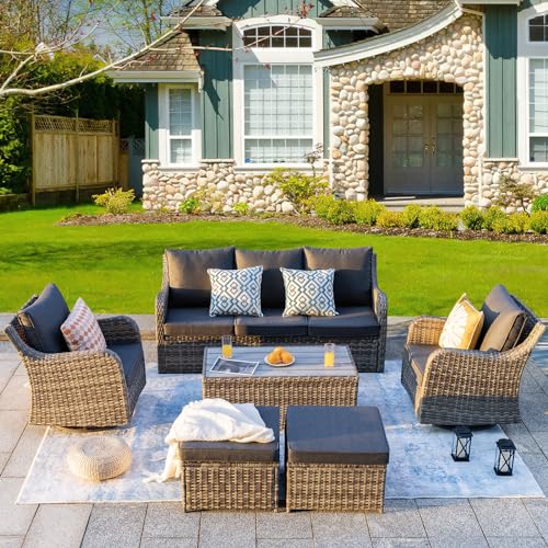 14 Piece Brown Rattan Patio Sectional Sofa Set with Coffee Table E132