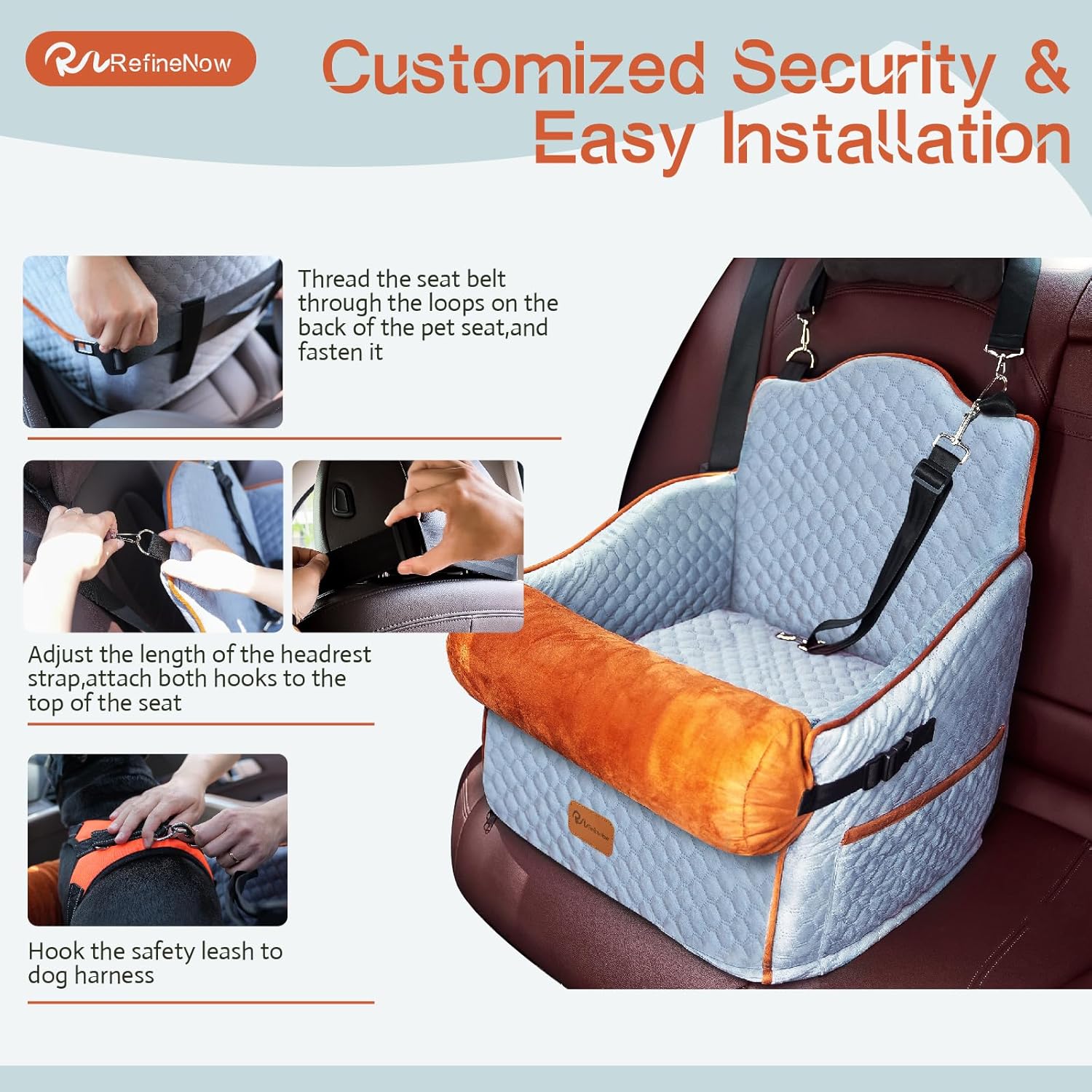 Grey Dog Car Seat for Small Dogs Under 30lbs with Waterproof Pad Z144767