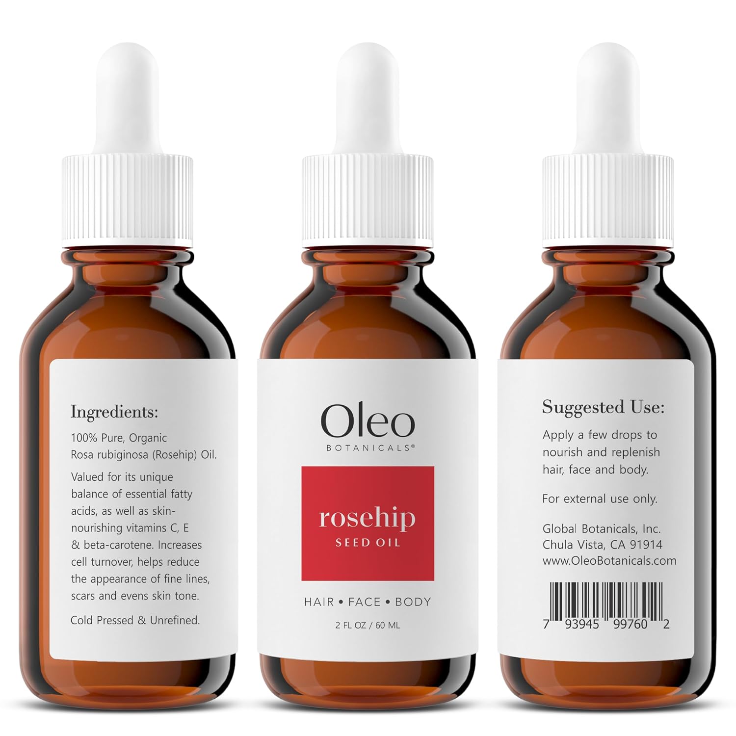 100% Pure Cold Pressed Unrefined Rosehip Seed Oil (60ml) O28119