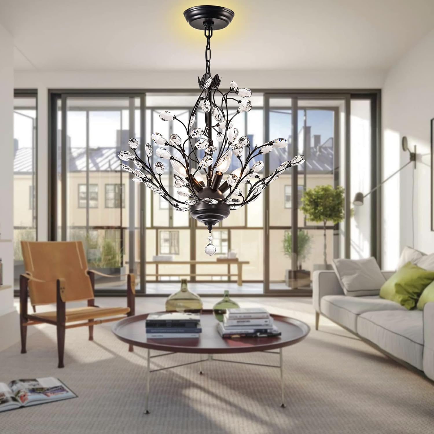 4-Light K9 Crystal Pendant Chandelier Black O478